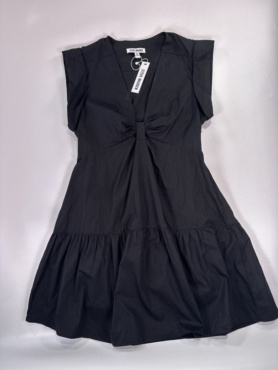 Steve Madden Women Cotton Tiered Mini Dress Black Twist Front Size M - Picture 2 of 15